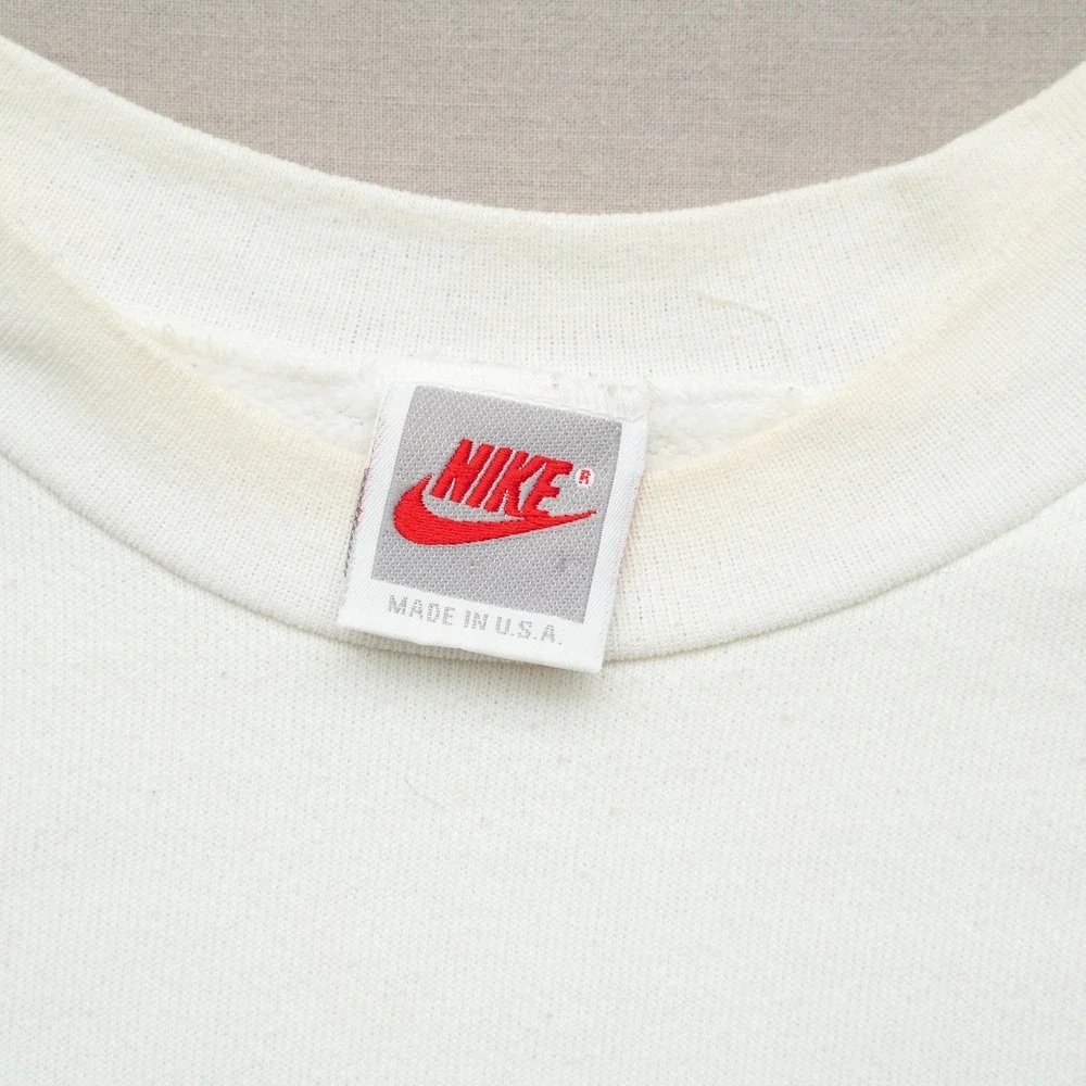 Vintage 90s USA Made Nike Spellout Crewneck Sweatshirt White Distressed XXL‎